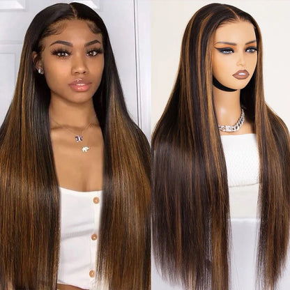 Highlight Straight Hair Honey Brown 6×5 Glueless HD Lace Front Wigs 250%