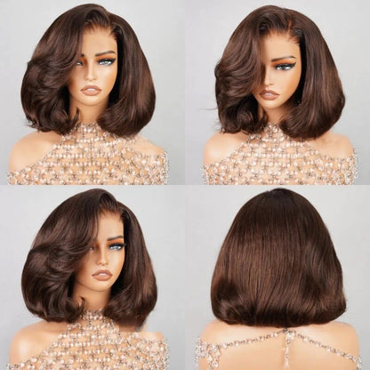 Women Human Hair Wigs Full Wavy Glueless Wear Go Lace Front Short Bob Wig UK