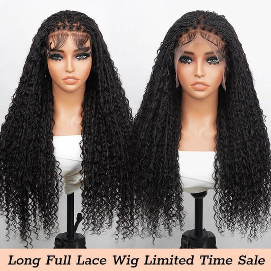 Women Human Hair Wigs Glueless Braided Full Lace Front Curly Long Wig UK