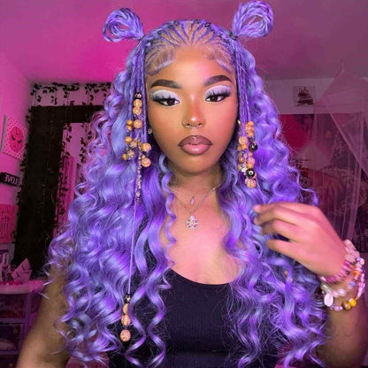 Women Human Hair Wigs Lace Front Wavy Straight Light Lavender Glueless Wig UK