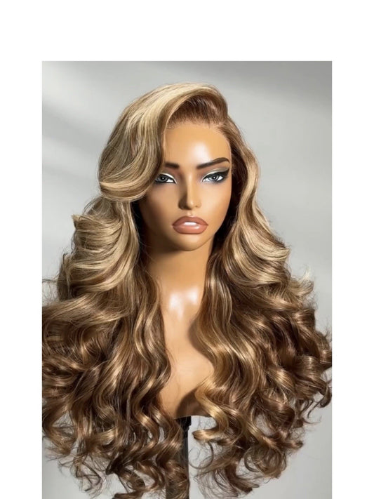 Glueless Pre-Styled Highlight Wavy Honey Blonde HD Lace Front Wig 250% Wear & Go