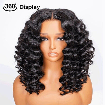 Glueless Ready To Wear Human Hair Wigs Lace Front Wand Curl Short Wig Women UK