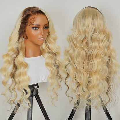 Human Hair Glueless Ready to Go Wig 250% Density P18/613 Ombre Blonde Hair Women