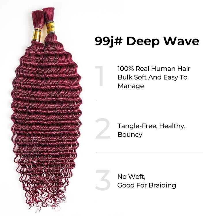 Deep Wave Human Hair Bulk For Braiding Boho Braids Crochet Braid 2 Bundle Bulk