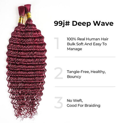 Deep Wave Human Hair Bulk For Braiding Boho Braids Crochet Braid 2 Bundle Bulk