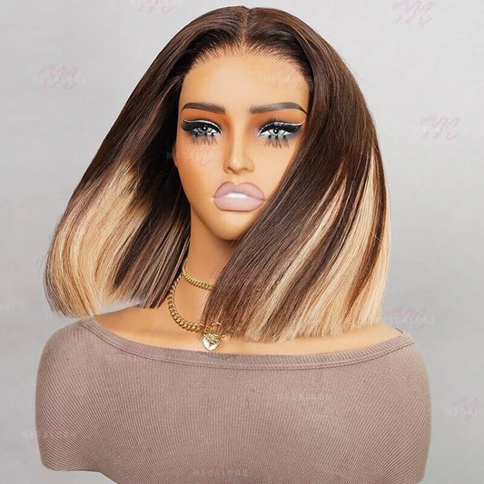 Human Hair Wigs Glueless Women Lace Front Straight Wear And Go Short Wig UK