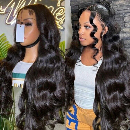 Women Human Hair Wigs Glueless Transparent Full Lace Front Wavy Long Wig UK