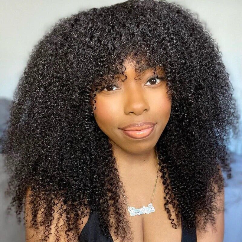 Human Hair Wigs Women Glueless Curly Short Long Wig With Bangs UK