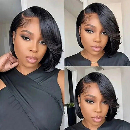 Butterfly Layered Cut Short Bob Human Hair Ready To Go Glueless Wig