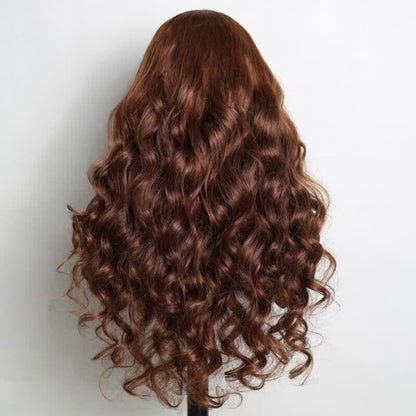 Human Hair Wigs Women Glueless Full Lace Front Wavy Long Brown Coloured Wig UK