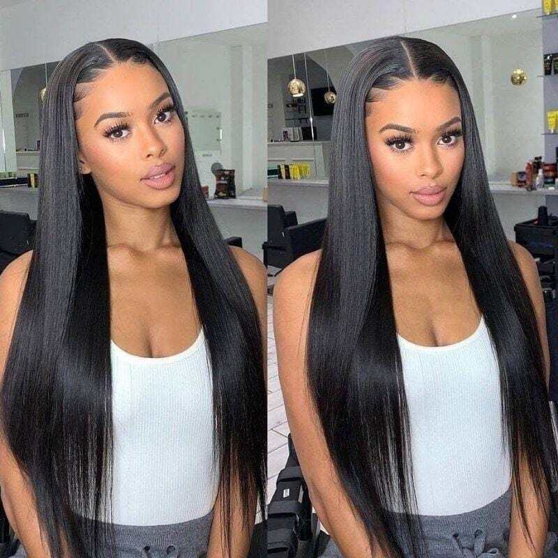 Women Human Hair Wigs Glueless Undetectable Full Lace Front Straight Long Wig UK