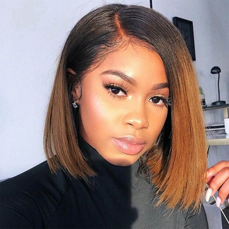 Ombré Short Bob Human Hair Ready To Go Glueless Lace Front Wig