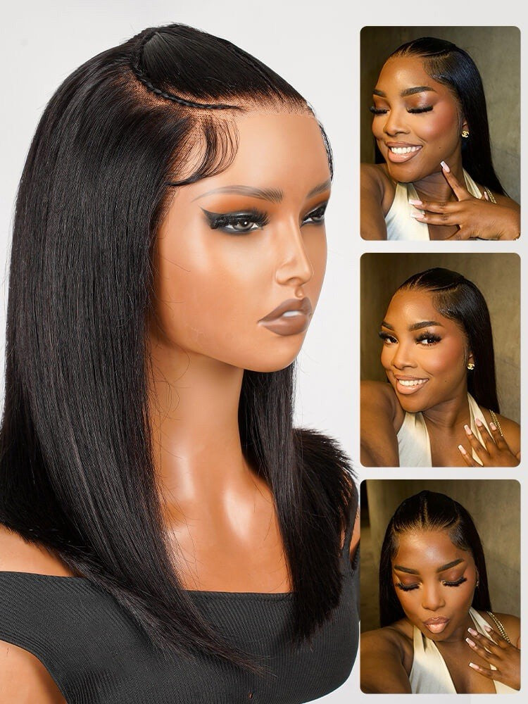 Human Hair Wigs Glueless Pre Styled Braided Ready To Wear Lace Front Bob Wig