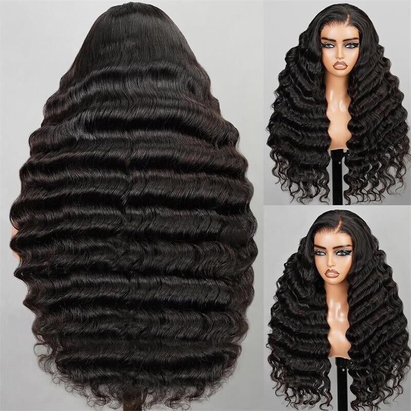 Women Human Hair Wigs Glueless Lace Front Wear Go Wavy Long Short Wig UK