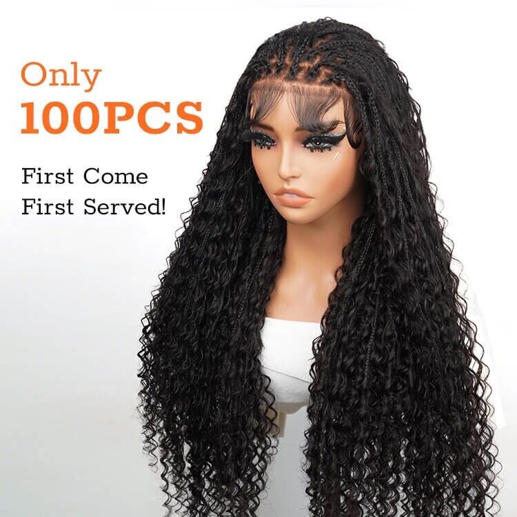 Women Human Hair Wigs Glueless Braided Full Lace Front Curly Long Wig UK