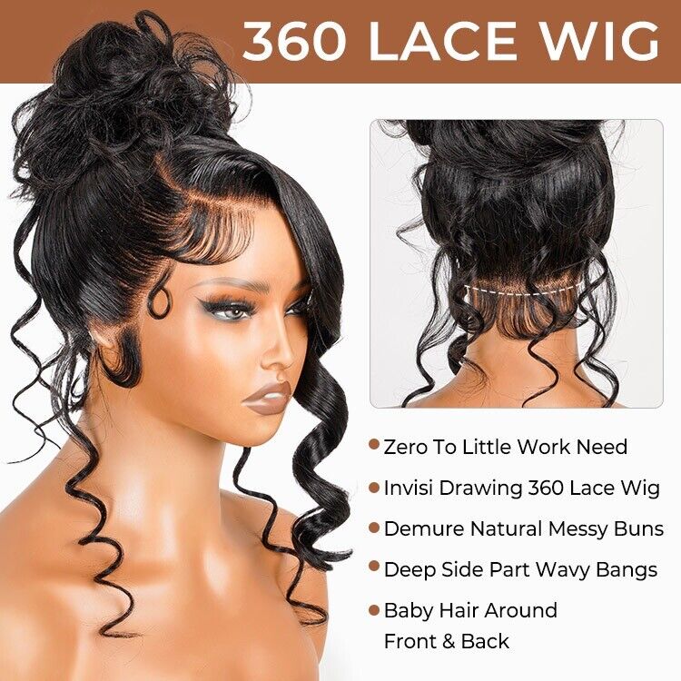 Glueless Ready To Wear 360 Lace Front Human Hair Wigs  Pre Styled Women Wig UK