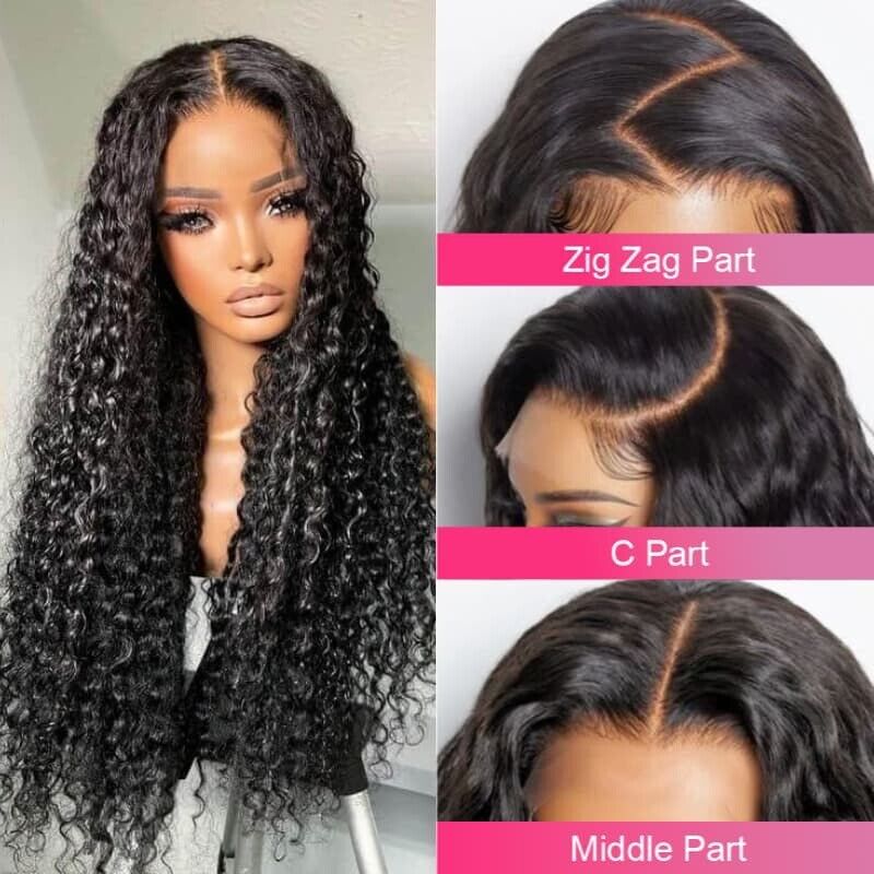 Human Hair Wigs Wig Glueless Wear And Go Women Lace Front Curly Long UK Natural