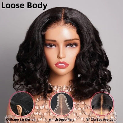 Human Hair Wigs UK Women Full Glueless Wear & Go Wavy Lace Front Short Bob Wig