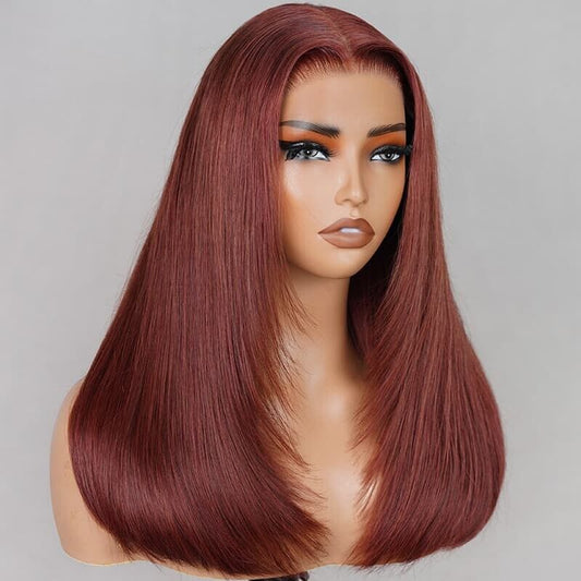 Human Hair Wigs Glueless Women Pre Cut Lace Straight Wear Go Layered Wig UK