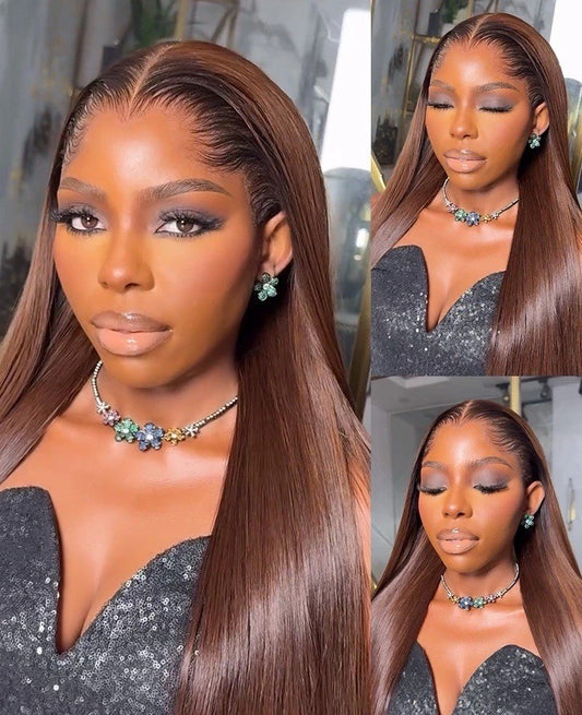 M Hairline Dark Brown Straight 13*6 Lace Front Wigs 250% Density