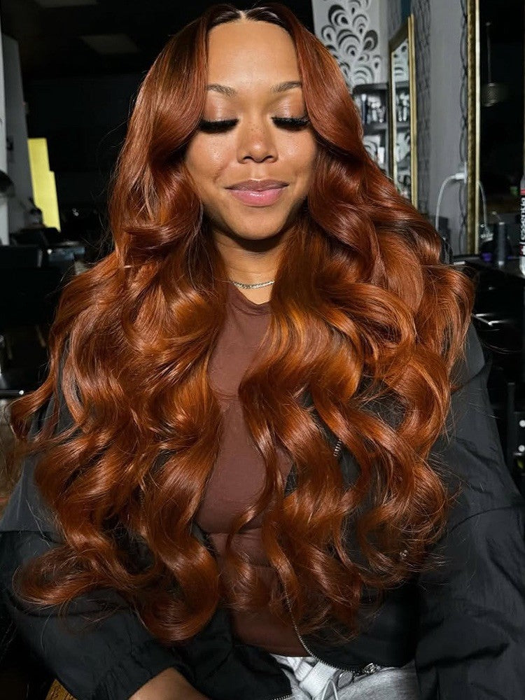 Pre-Everything Glueless Wig With Bangs Loose Wave Cinnamon Brown 250% Density 