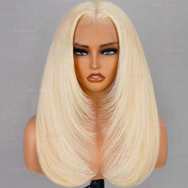 Human Hair Wigs Glueless Women Full HD Lace Front Straight Blonde Short Wig UK