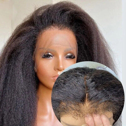 Human Hair Wigs Women Lace Front Kinky Glueless Straight With 4C Real Edges UK