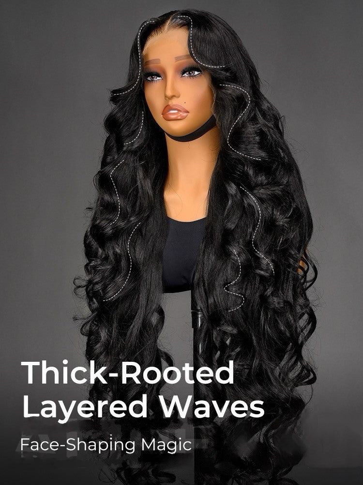 50inch Voluminous Layered Cut Ocean Wave HD Lace Wig Super Long Human Hair 300%