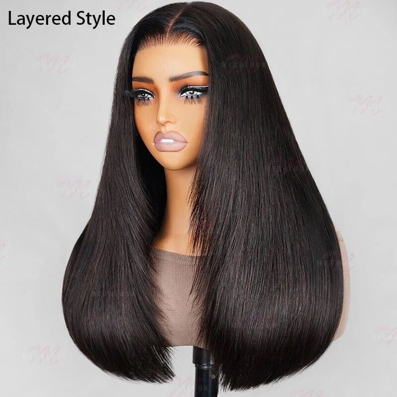 Human Hair Wigs Glueless Women Lace Front Straight Wear And Go #Ombre Blonde UK