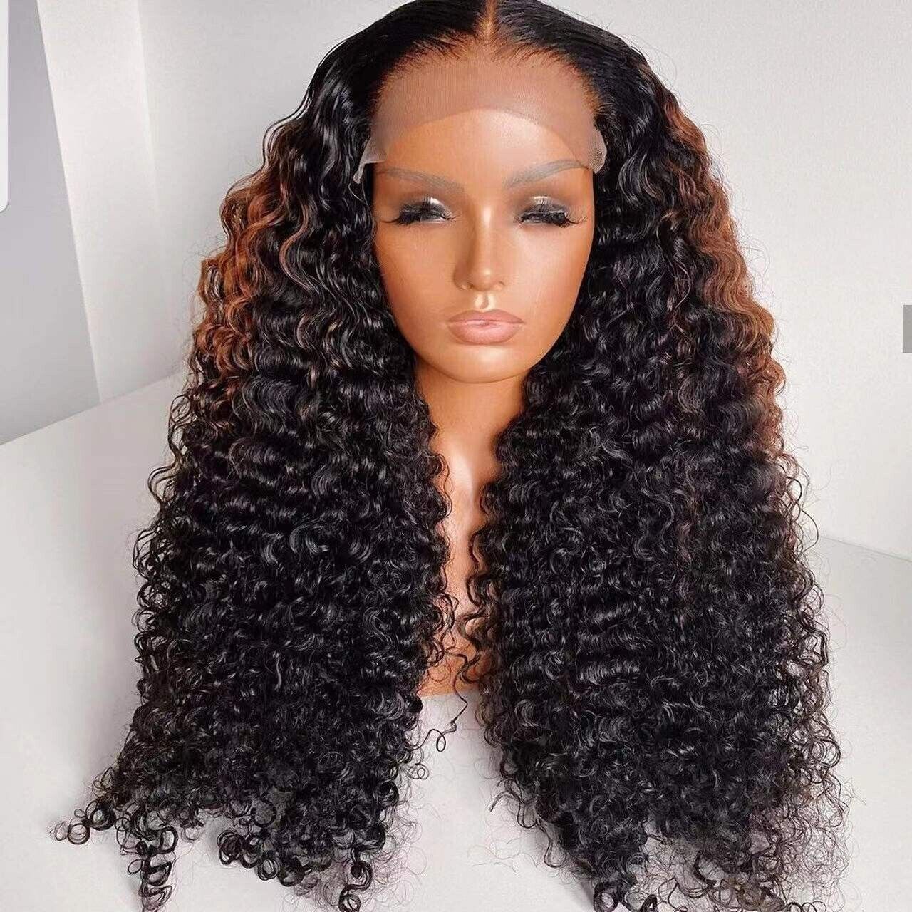 Women Human Hair Wig Glueless Curly Full Lace Front Long Short Wigs UK P30 Ombre