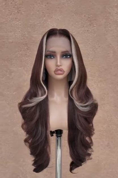 Layered Cut Wavy Pre Styled Human Hair Glueless  250% Density Wig Custom Colour 