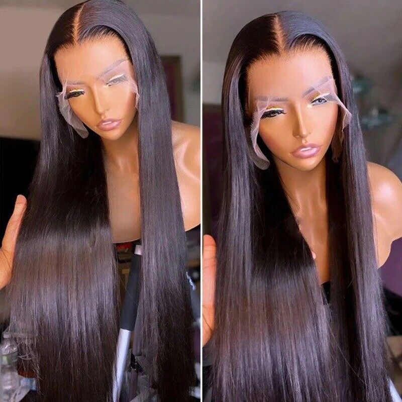 Women Human Hair Wigs Glueless Undetectable Full Lace Front Straight Long Wig UK