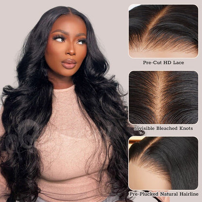 Human Hair Glueless Pre Cut Lace Ready To Wear Wig Body Wave Women Wigs UK 250%