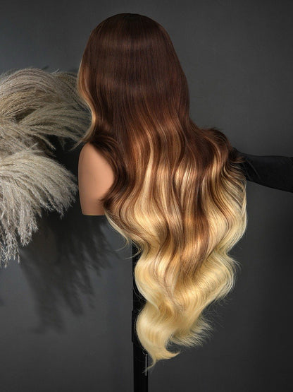 Pre-Styled Layered 250% Density Wig With Skunk Stripe Wavy Hair