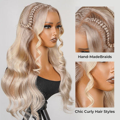 P18/613 Blonde Highlight Fishtail Braid Princess Haircut 13*4 Frontal Wig
