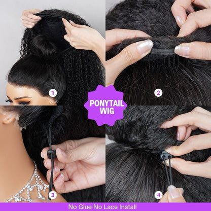 3 In 1 Half Wig Kinky Curl Wear & Go Drawsting Wig No Glue Need Clip In Seamless