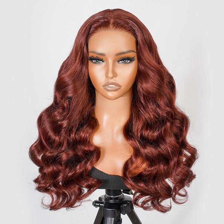 Human Hair Glueless Ready To Wear Wig Reddish Brown Wavy Wig Women UK