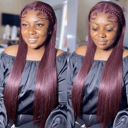Human Hair Wigs Glueless Women Full Lace Front Straight Long Dark Purple Wig UK