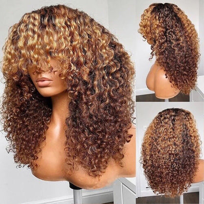 Human Hair Wigs Women Glueless Curly Short Long Wig With Bangs UK