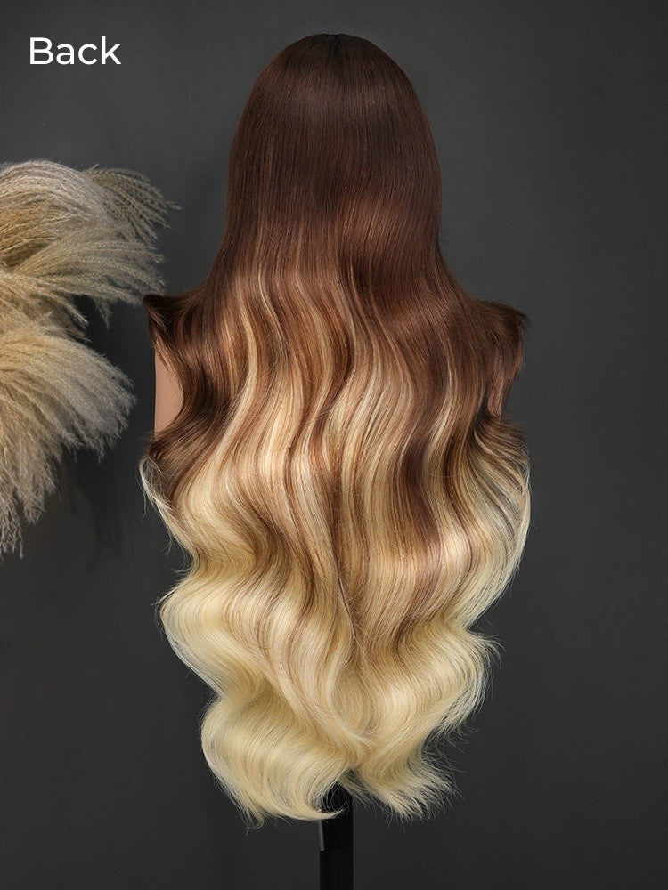 Pre-Styled Layered 250% Density Wig With Skunk Stripe Wavy Hair