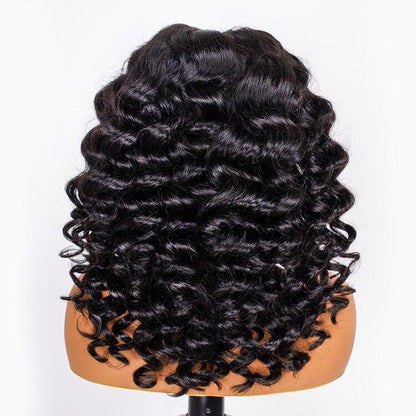 Glueless Ready To Wear Human Hair Wigs Lace Front Wand Curl Short Wig Women UK