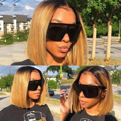 Human Hair Wigs Wig Glueless Women Lace Front Straight Short Bob UK Coloured