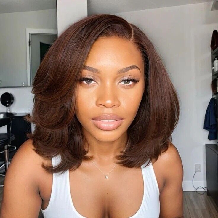 Women Human Hair Wigs Full Wavy Glueless Wear Go Lace Front Short Bob Wig UK