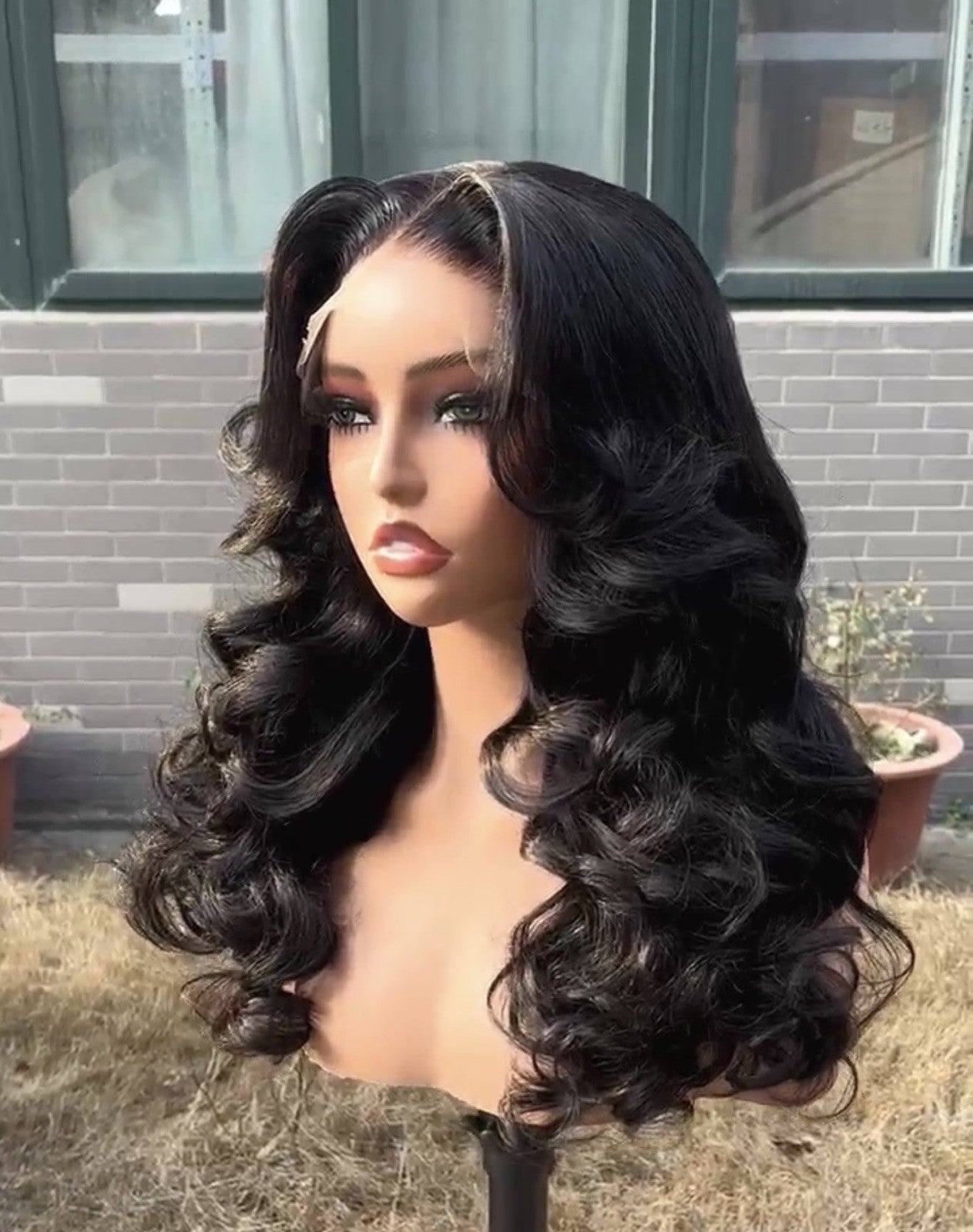 Pre Styled Layered Cut Bouncy Curly Human Hair Glueless 250% Full  Density Wig 