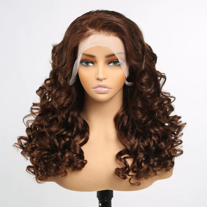 Women Human Hair Wig Glueless Funmi Spiral Curly Full Lace Front Long Wigs UK