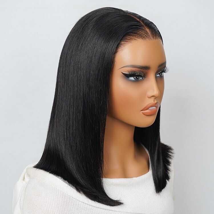 Human Hair Glueless Pre Cut Lace Ready To Wear Wig Straight Bob Wig Women UK