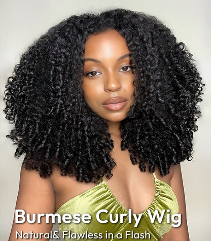 250% Density Glueless Burmese Curly Wave Pre-Plucked& Bleached Ready To Wear Wig