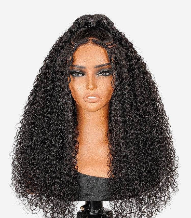 Pre Styled Side Pre Braided Glueless Natural Curly Voluminous 300% Density Wig