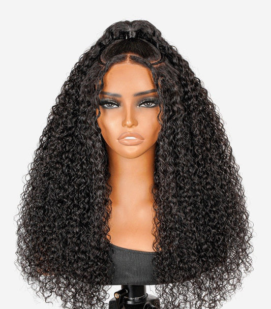 Pre Styled Side Pre Braided Glueless Natural Curly Voluminous 300% Density Wig