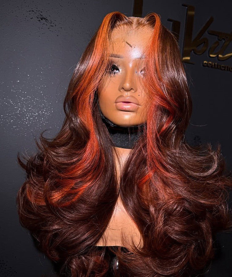 Pre Styled Layered Body Wave Ready To Go Highlights Wig With Bangs 250% Density 